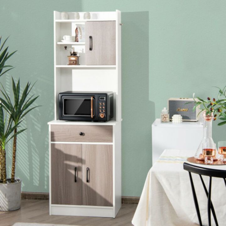 3-Door Kitchen Buffet Pantry Storage Cabinet with Hutch and Adjustable Shelf