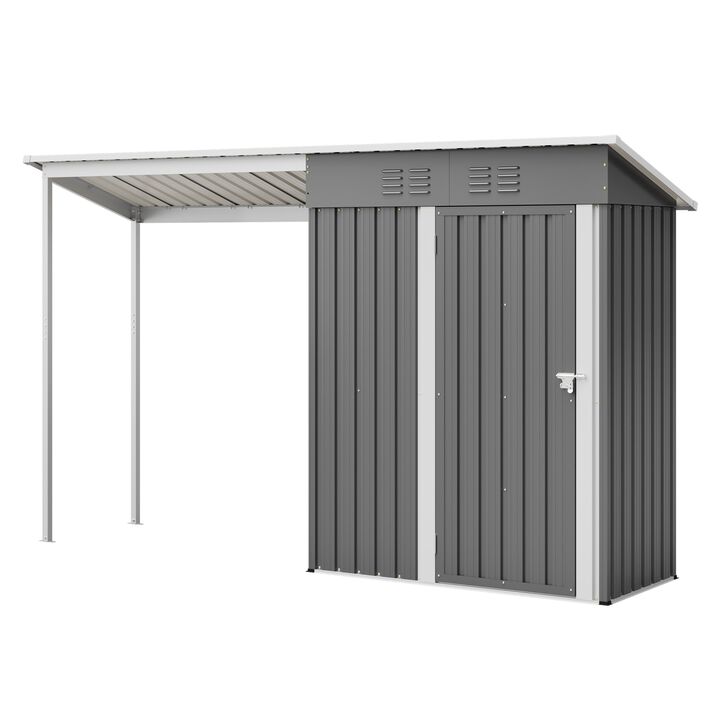 5x3 FT Galvanized Steel Shed & Gazebo Combo, 2-in-1 Outdoor Storage Shelter