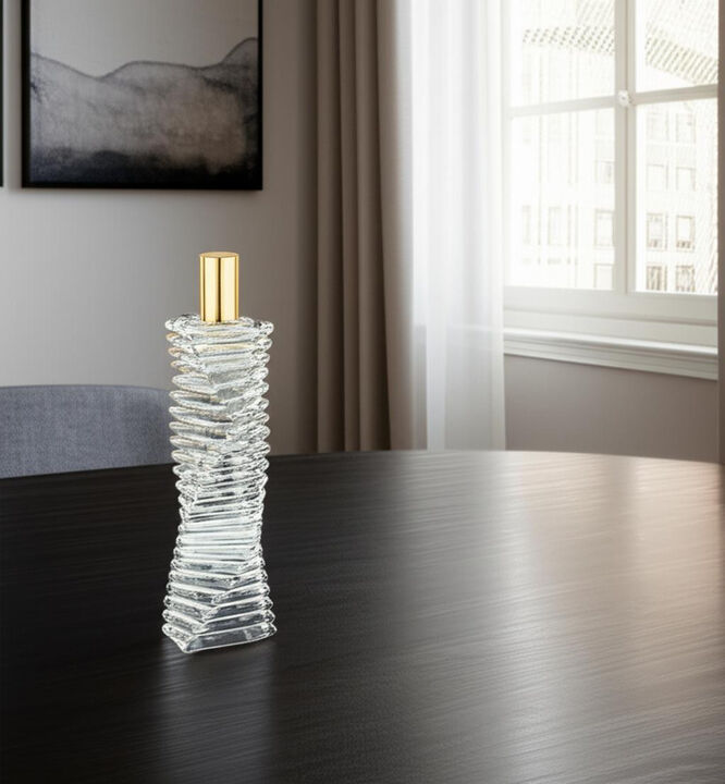 HomeRoots 12" Clear And Gold Twisted Crystal Tabletop Taper Candlestick