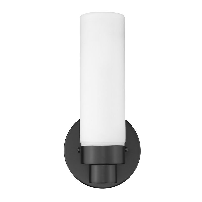 Hivvago Matte Black Wall Light with Narrow Frosted Glass Shade