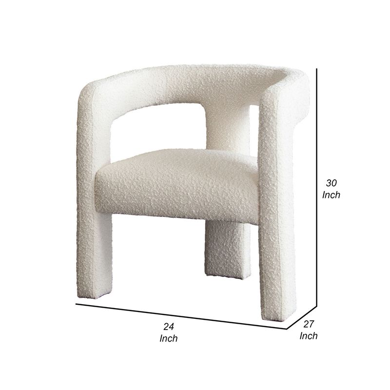 27 Inch Boucle Accent Chair, Curved Back, Cushioned Seating, Ivory Finish image number 4