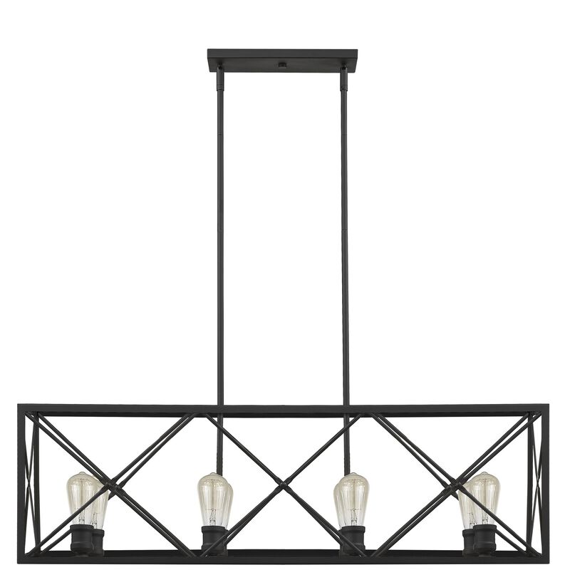 Hivvago Brooklyn 8-Light Matte Black Island Pendant With Metal Framework Shade