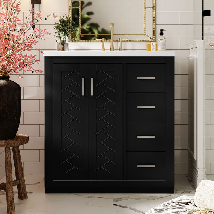 Merax Bathroom Vanity Cabinet with Undermount Ceramic Sink, 3 Drawers, Spacious Cabinet