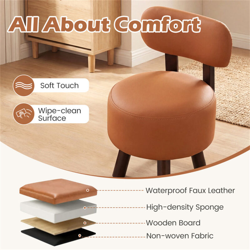 Small Footstools Set of 2 with Solid Wood Legs for Living Room-Orange image number 5
