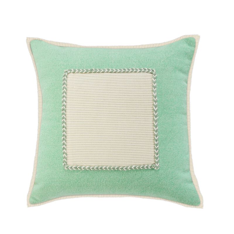 20" Green and White Braided Frame Square Throw Pillow
