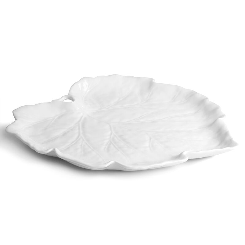Martha Stewart 15.3in Fine Ceramic Leaf Shaped Serving Platter in White