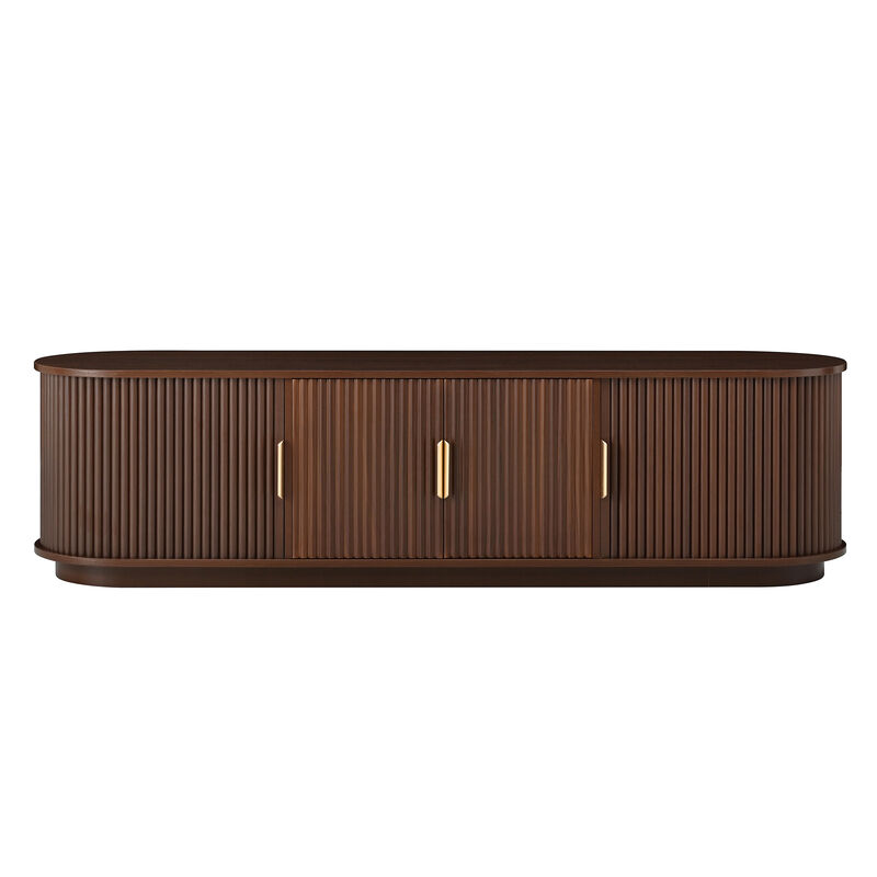 Merax Modern TV Stand with Tambour Sliding Doors, 4 Shelves, Side Cabinets, Cable Holes image number 0
