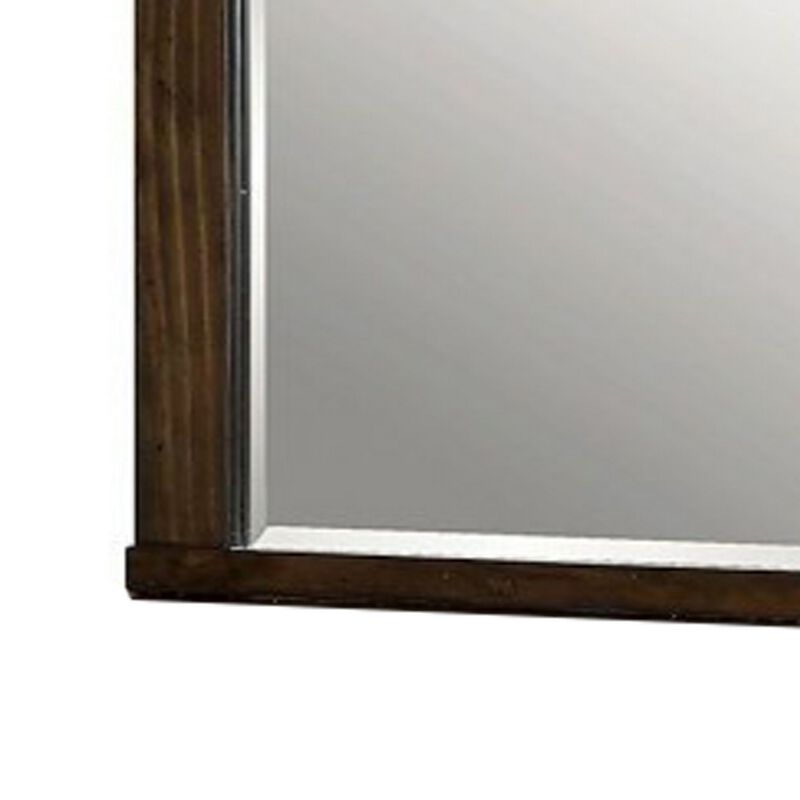 Rectangular Wooden Frame Mirror with Mounting Hardware, Walnut Brown