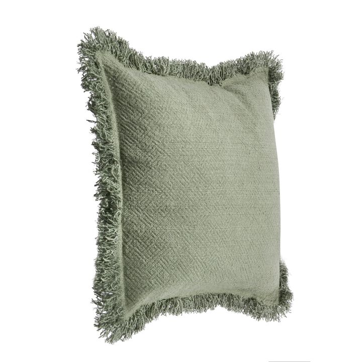 Throw Pillow, Flanged Edges, 22 Inch Cedar Green Cotton Linen Blend - Benzara