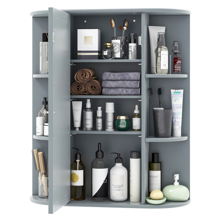 Costway Bathroom Cabinet Medicine Cabinet Single Door Shelves Wall Mount Cabinet W/ Mirror Gray
