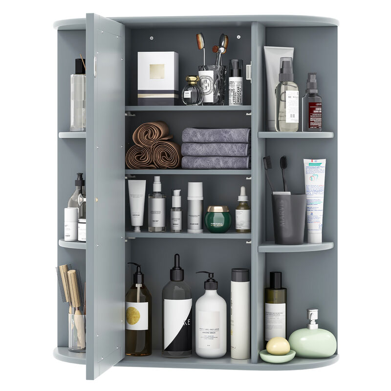 Costway Bathroom Cabinet Medicine Cabinet Single Door Shelves Wall Mount Cabinet W/ Mirror Gray