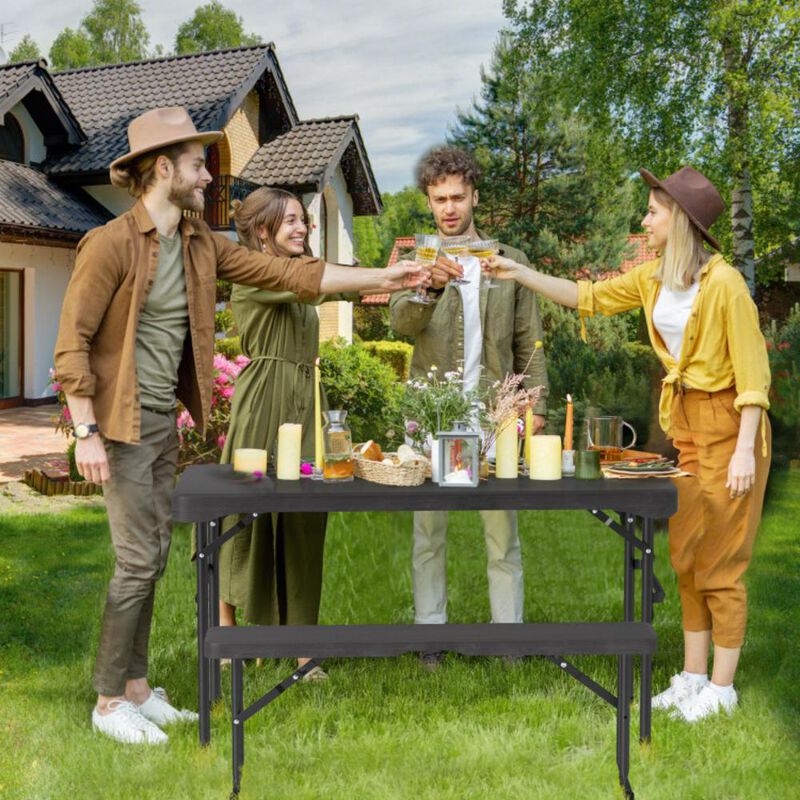 Hivvago Outdoor Folding Table Bench Set w All-Weather HDPE Tabletop and Sturdy Metal Frame