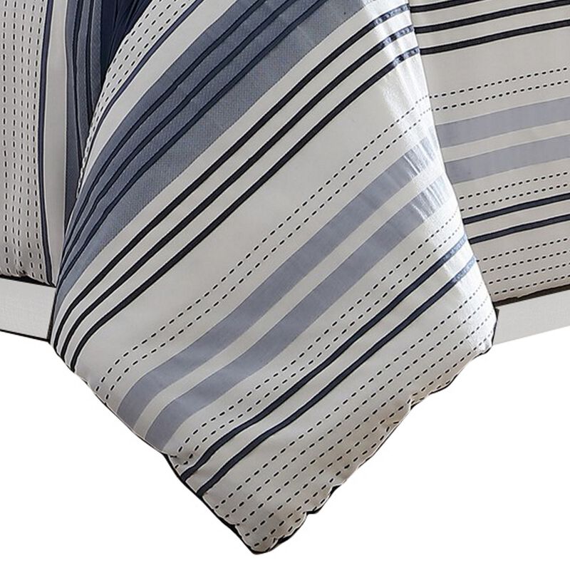 Alfa 5 Piece King Comforter Set, Jacquard Woven Stripes, Blue, White - Benzara