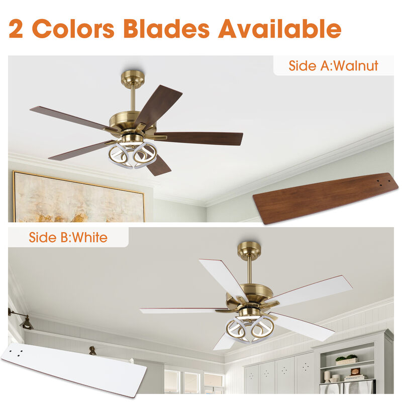 52 in. Modern Gold Dimmable Smart Ceiling Fan with RGB LED and APP Control, Remote