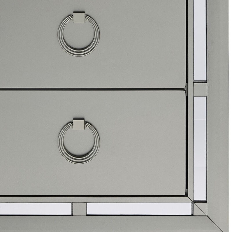 2-Drawer Tone Nightstand – Bedside Table with Decorative Mirrored Trim