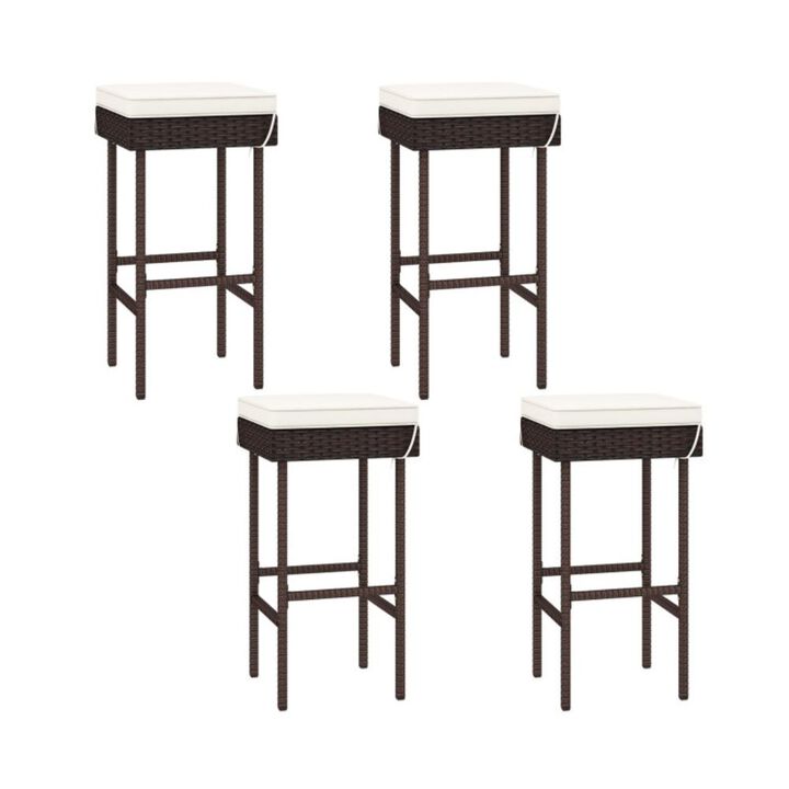 Hivvago Patio Rattan Barstools with Footrest and Soft Cushions for Backyard Balcony