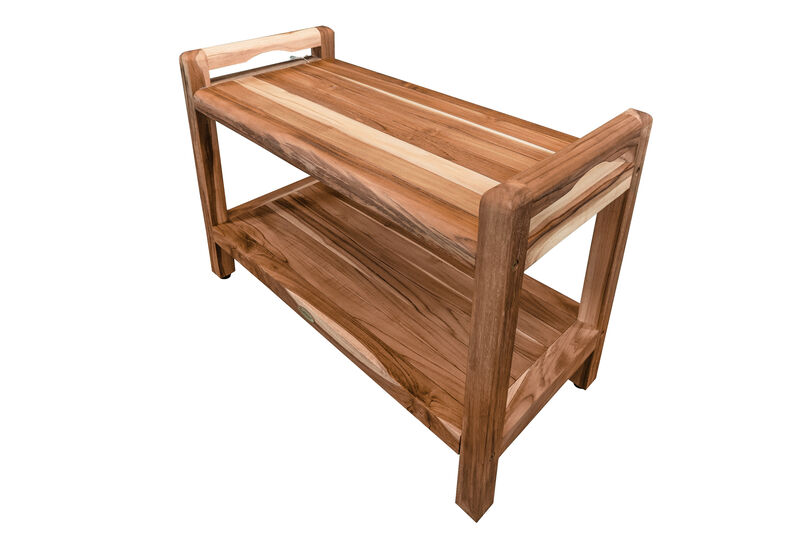 EcoDecors EarthyTeak Classic 29" Shower Bench With Shelf And LiftAide Arms