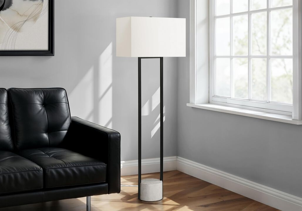 Monarch Specialties I 9752 Lighting, 62" H, Floor Lamp, Black Metal, Ivory/Cream Shade, Contemporary