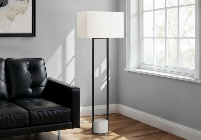 Monarch Specialties I 9752 Lighting, 62" H, Floor Lamp, Black Metal, Ivory/Cream Shade, Contemporary image number 1