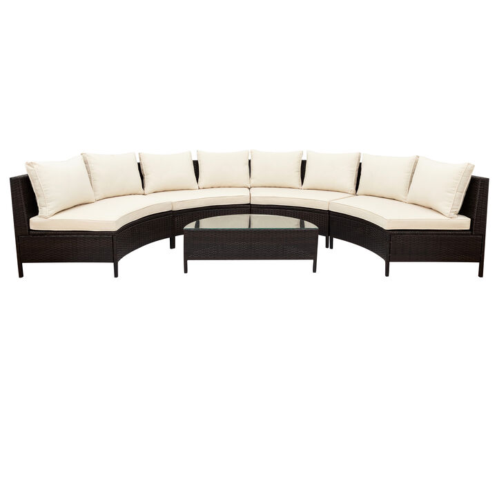 Merax Outdoor Patio Sectional Furniture Set Half-Moon Sofa