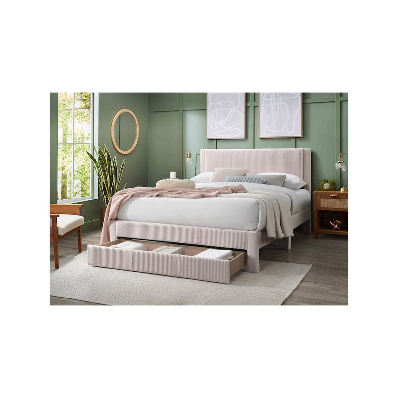 Poundex Queen Platform Bed with Underbed Storage in Light Pink