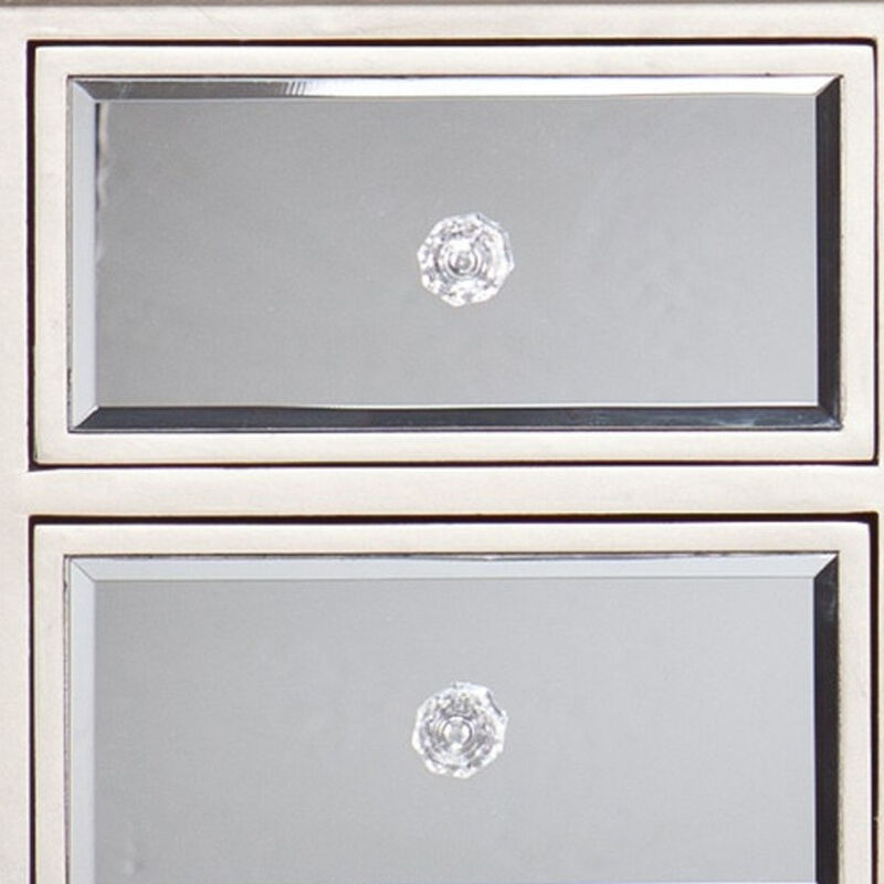 HomeRoots 43" Silver Mirrored Glass and Solid Wood Console Table With Five Drawers image number 2