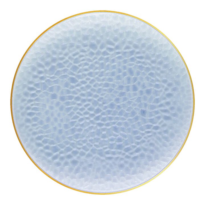 7.5" Clear Blue with Gold Rim Hammered Glass Plastic Salad Plates (120 Plates)