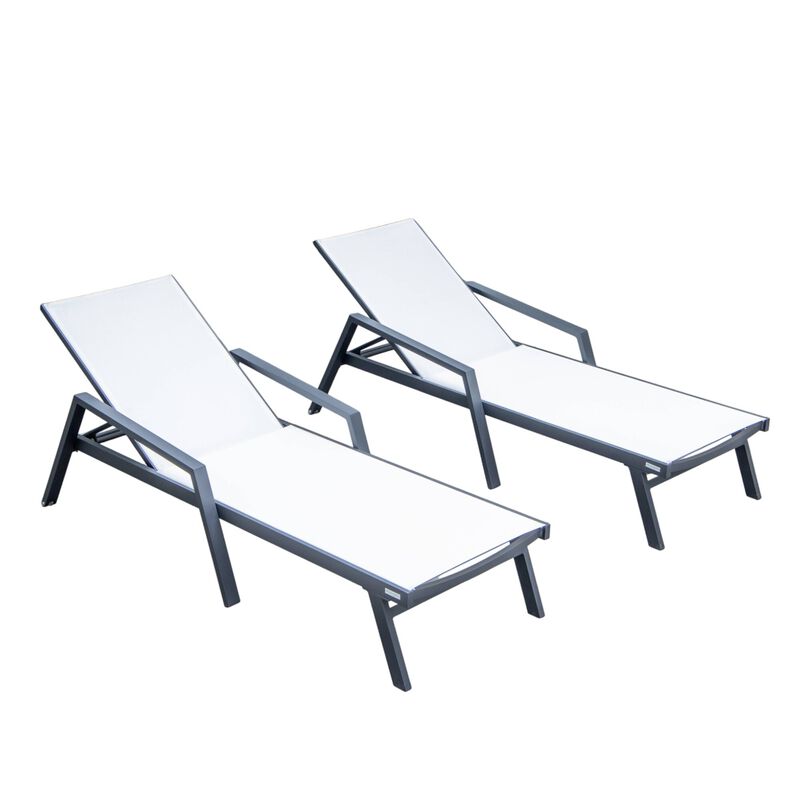 LeisureMod Marlin Poolside Outdoor Patio Lawn and Garden Modern Powder Coated Aluminum Frame Suntan Sling Chaise Lounge Chair with Armrests, Set of 2