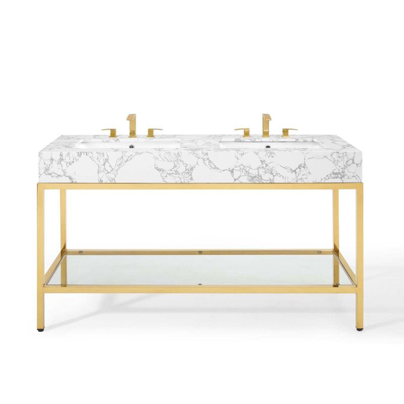 Modway EEI-4001-GLD-WHI Kingsley Bathroom Vanity, 60 Inch, Gold image number 2