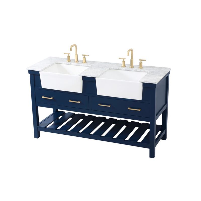 Elegant Kitchen and Bath 60 inch double bathroom vanity in blue