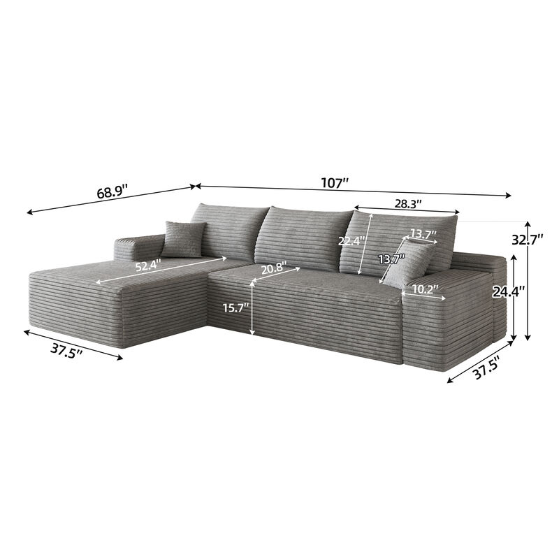 Taldis 107" Cloud Sectional Couch with L-Shape image number 4
