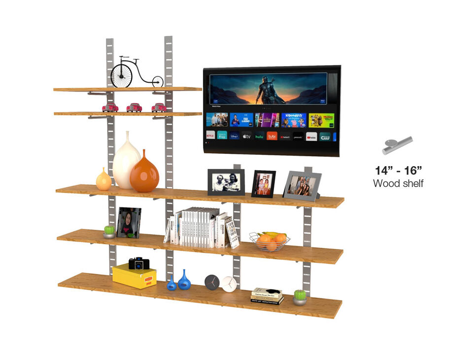 Trendy  Living Room Shelving System 91" & 46" High with 8 Wood Shelves 48" Length 14"-16" Width | 3 Sections- Shelves Sold Separately