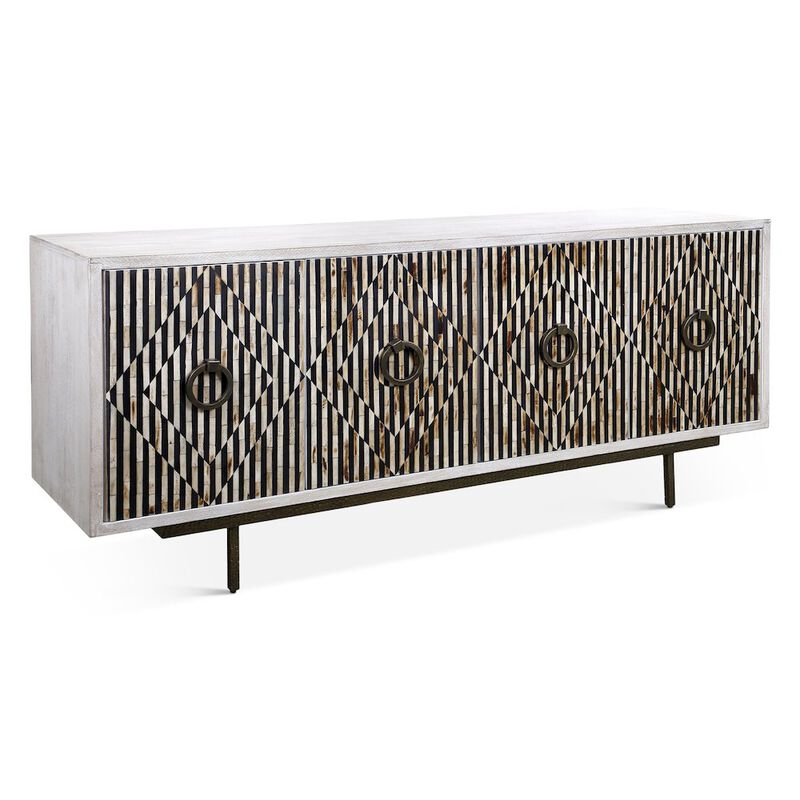 World Interiors Alexandria 72" Sideboard with Bone, Horn, Wood Inlay on Metal Base image number 1