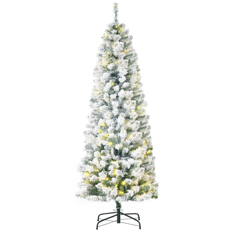 BreeBe 6ft Pre-Lit Snow-Flocked Slim Douglas Fir Christmas Tree image number 0
