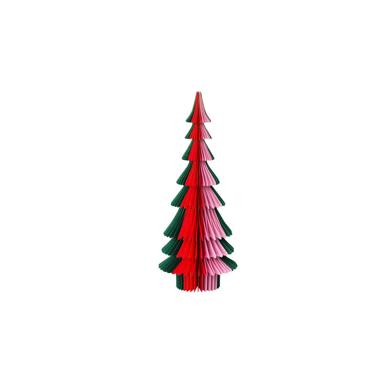 Handmade Paper Folding Honeycomb Tree with Gold Glitter Edge, Red, Green and Pink image number 0