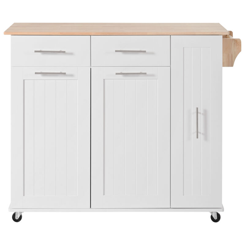 Whisen Kitchen Island with 3 Tier Pull Out Cabinet and 2 Drawers - White