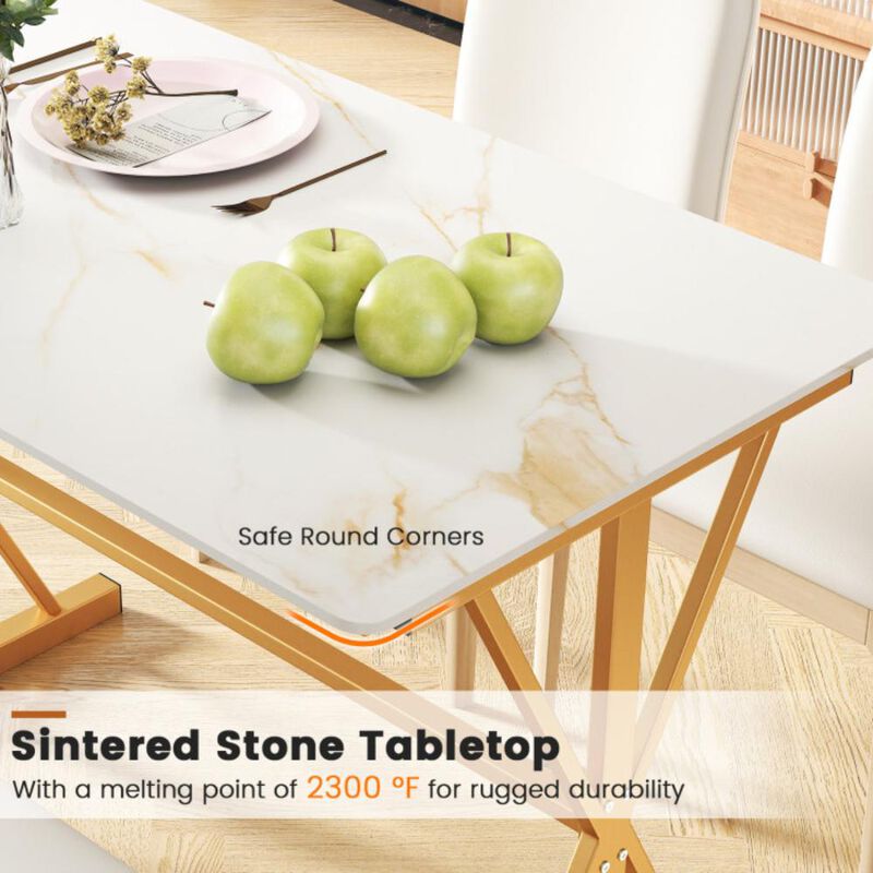 Hivvago Sintered Stone Dining Table with Metal Frame and Faux Marble Tabletop