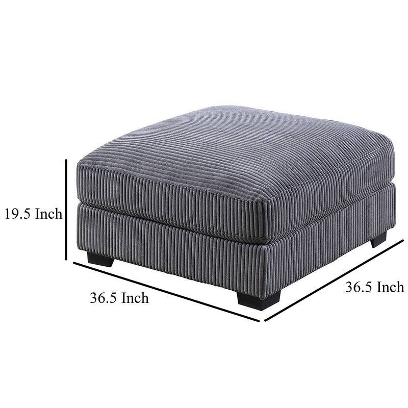 Joana Cocktail Ottoman, Dark Gray Wide Welt Corduroy Fabric, 37 Inch - Benzara
