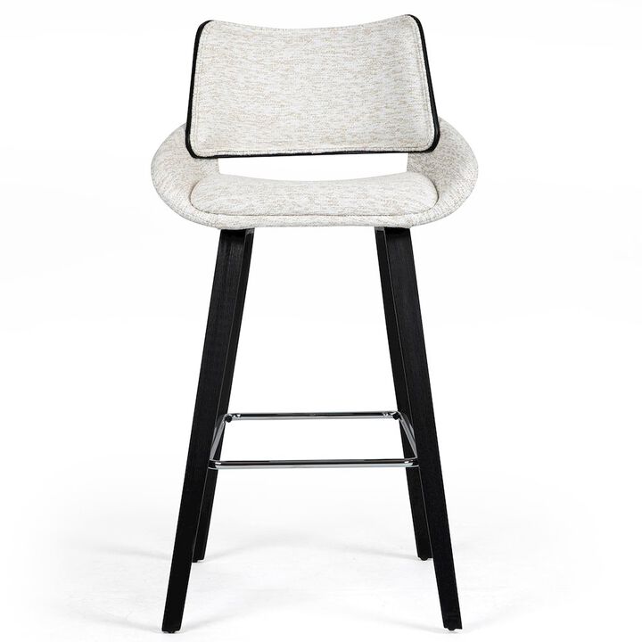 Glamour Home Bea White Two-Toned Linen Fabric Bar Stool with Black Wood Legs