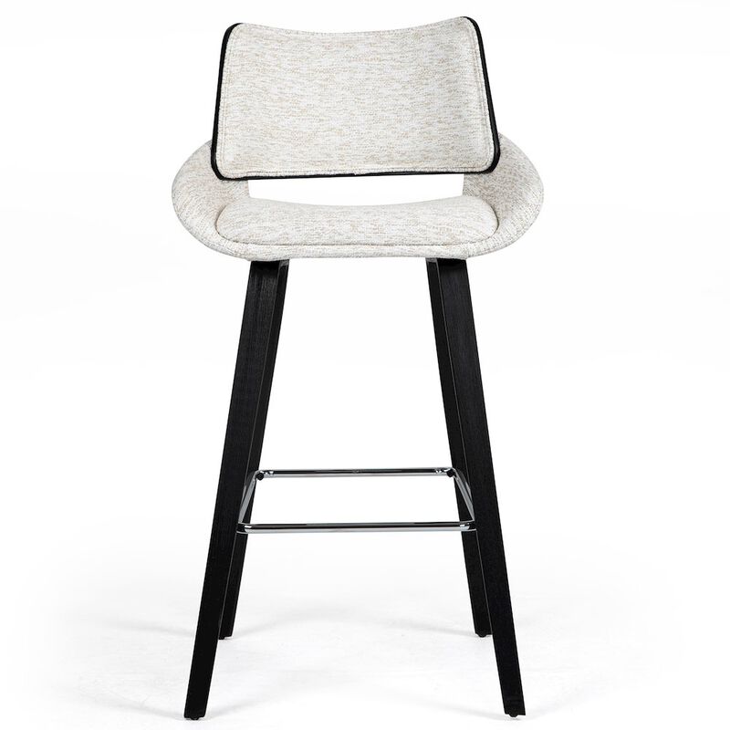 Glamour Home Bea White Two-Toned Linen Fabric Bar Stool with Black Wood Legs