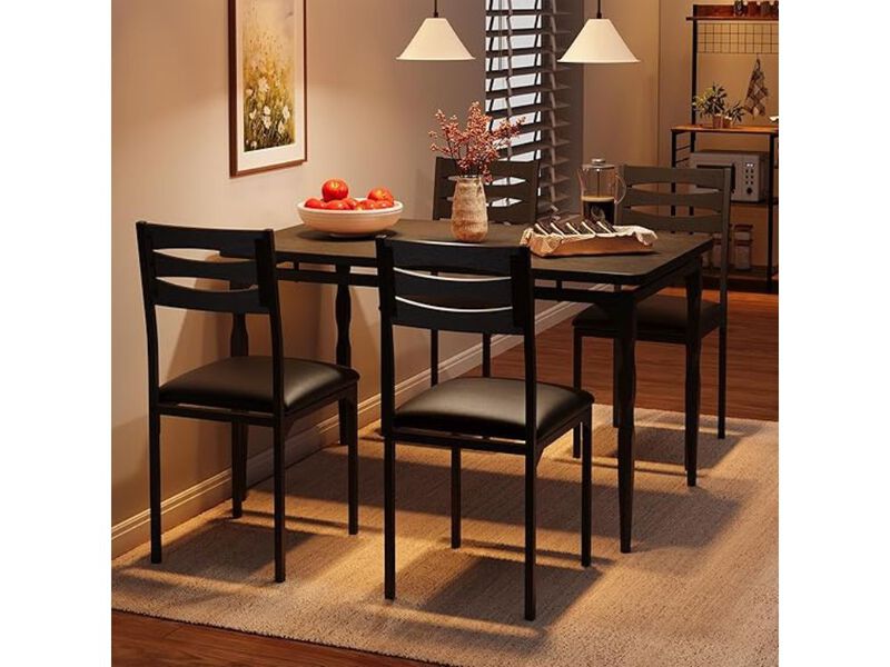 Dining Set &ndash; 5‑Piece Black Industrial Table with 4 Chairs, Space‑Saving Design image number 1