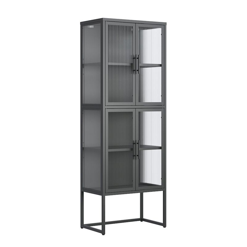 Glamour Home Benvolio 65.35-inch Black Four Door Storage Cabinet with Fluted Clear Doors