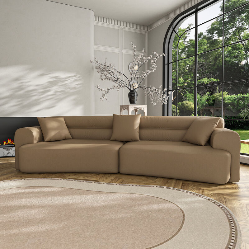 FUFU&GAGA Large Curved Sofa with 3 Throw Pillows & Armrests, Padded Upholstered Cushions, (110 in. W x 43.3 in. D x 31.5 in. H, Seat Depth 25.9 in.), Chocolate Brown