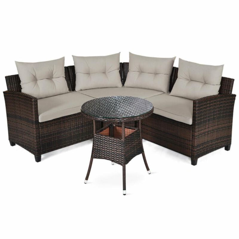 Hivvago 4 Pieces Outdoor Cushioned Rattan Furniture Set