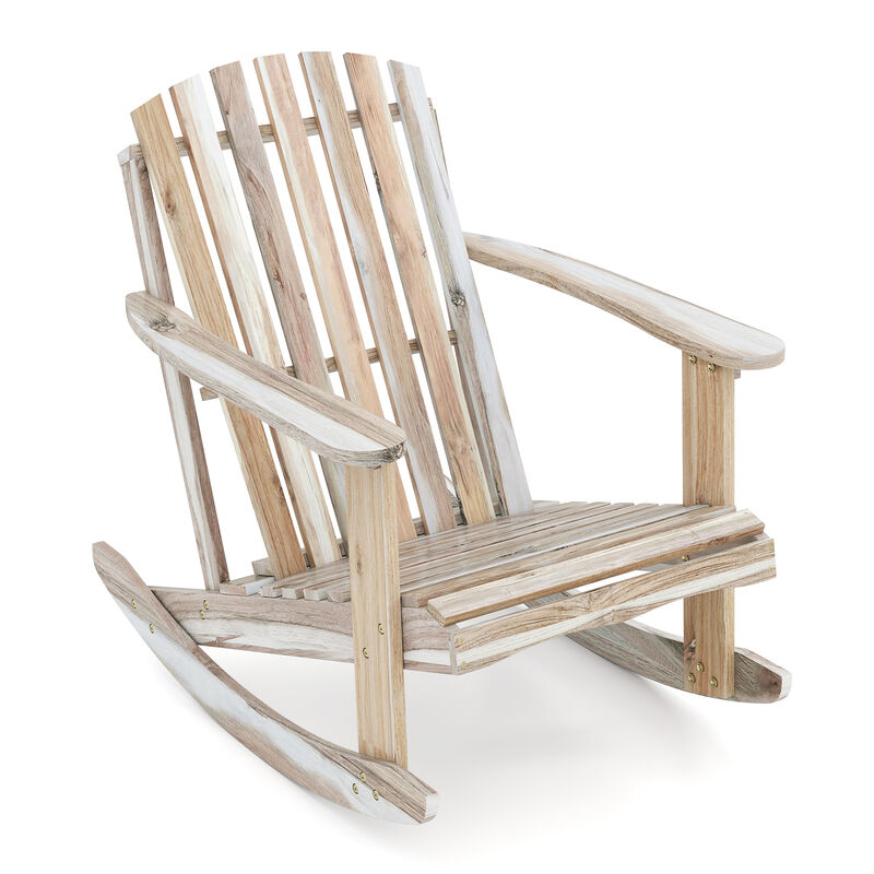 Natural Wood Adirondack Rocking Chair with Fanned Back Design image number 0