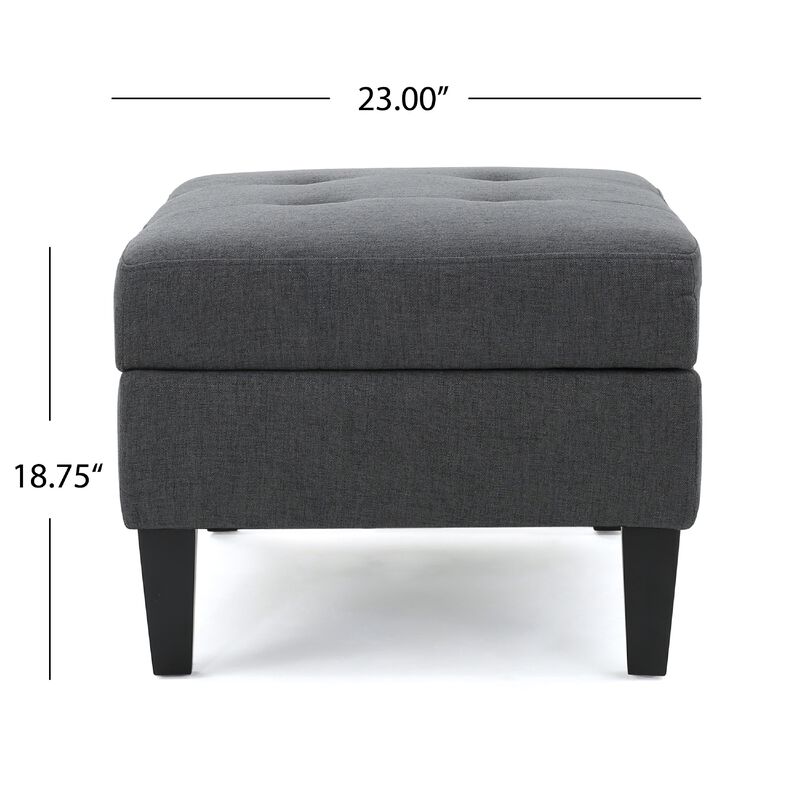 Ramya Ottoman with Hidden Storage, Gray Waffle Tufted Fabric 28 Inch