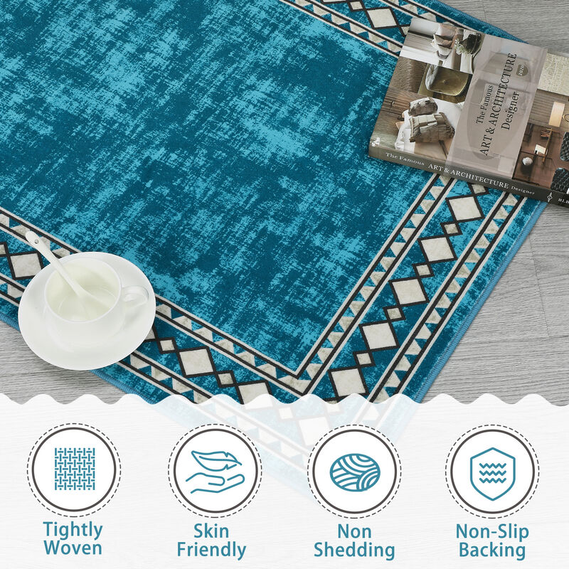 8X10 FT Washable Area Rugs Rugs for Living Room Bordered Rug Geometric Solid Rug Clearance Non Slip image number 3
