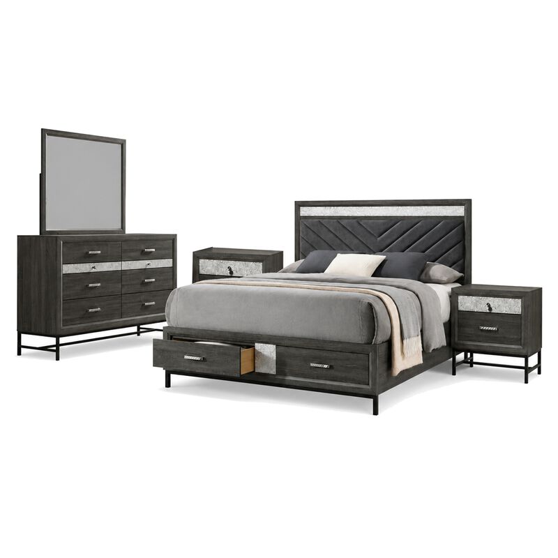 Lito 5pc Queen Bedroom Set, 2 Nightstands, Gray Upholstery, Storage Bed image number 0