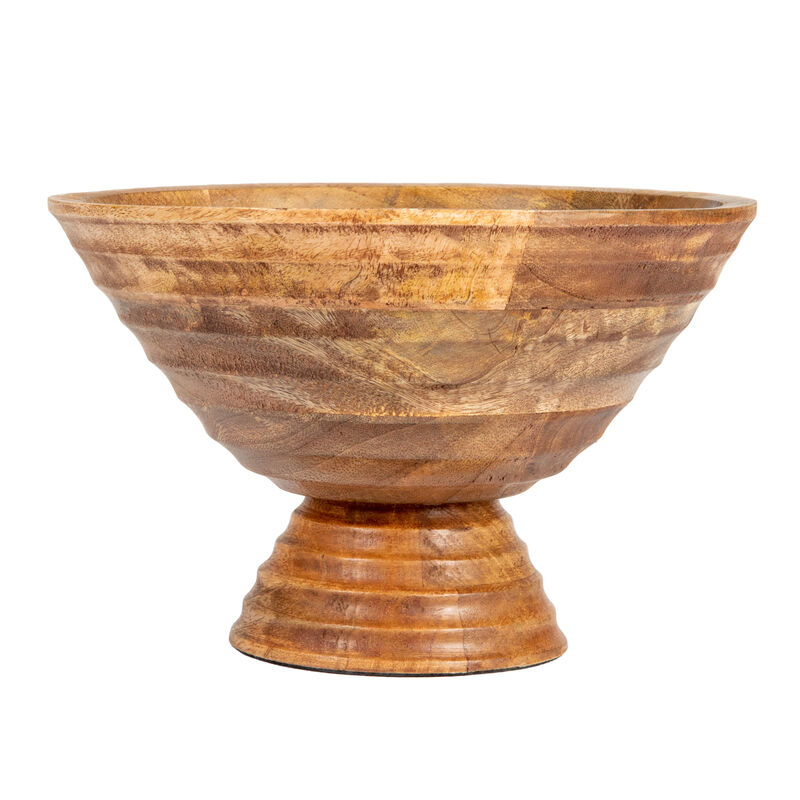 Boho Wood Pedestal Serving Bowl, Light Brown Finish image number 3