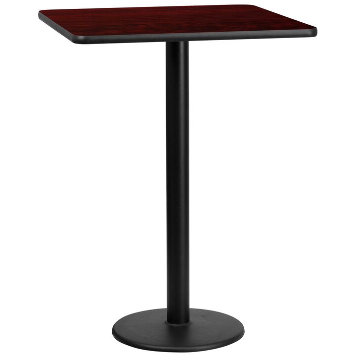 Flash Furniture Stiles 30'' Square Mahogany Laminate Table Top with 18'' Round Bar Height Table Base